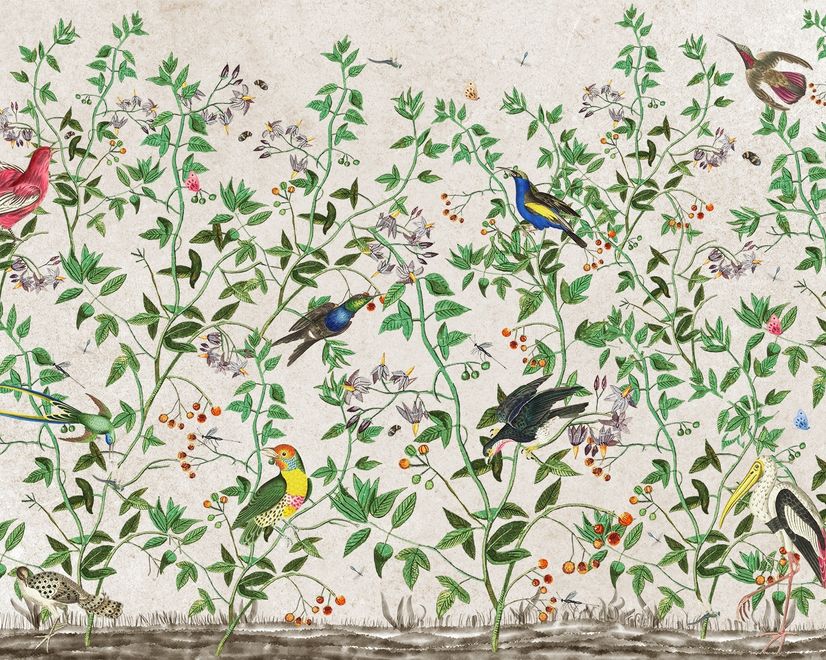 Tropical Green Leaves with Stork and Duck Wallpaper Mural