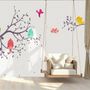 Kinder Cartoon Baum mit Bunten Singvögeln Fototapete