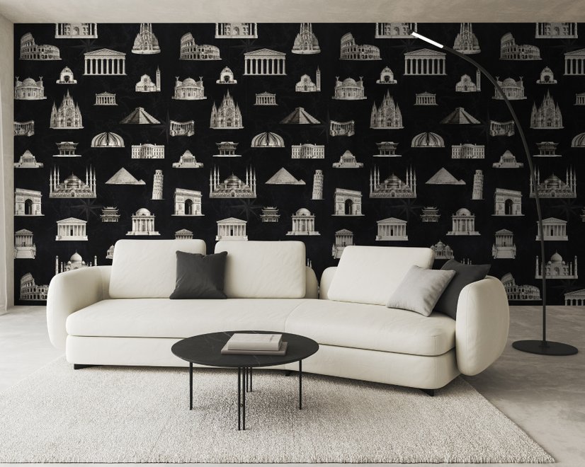 Vintage World Architecture Sketch Wallpaper Mural