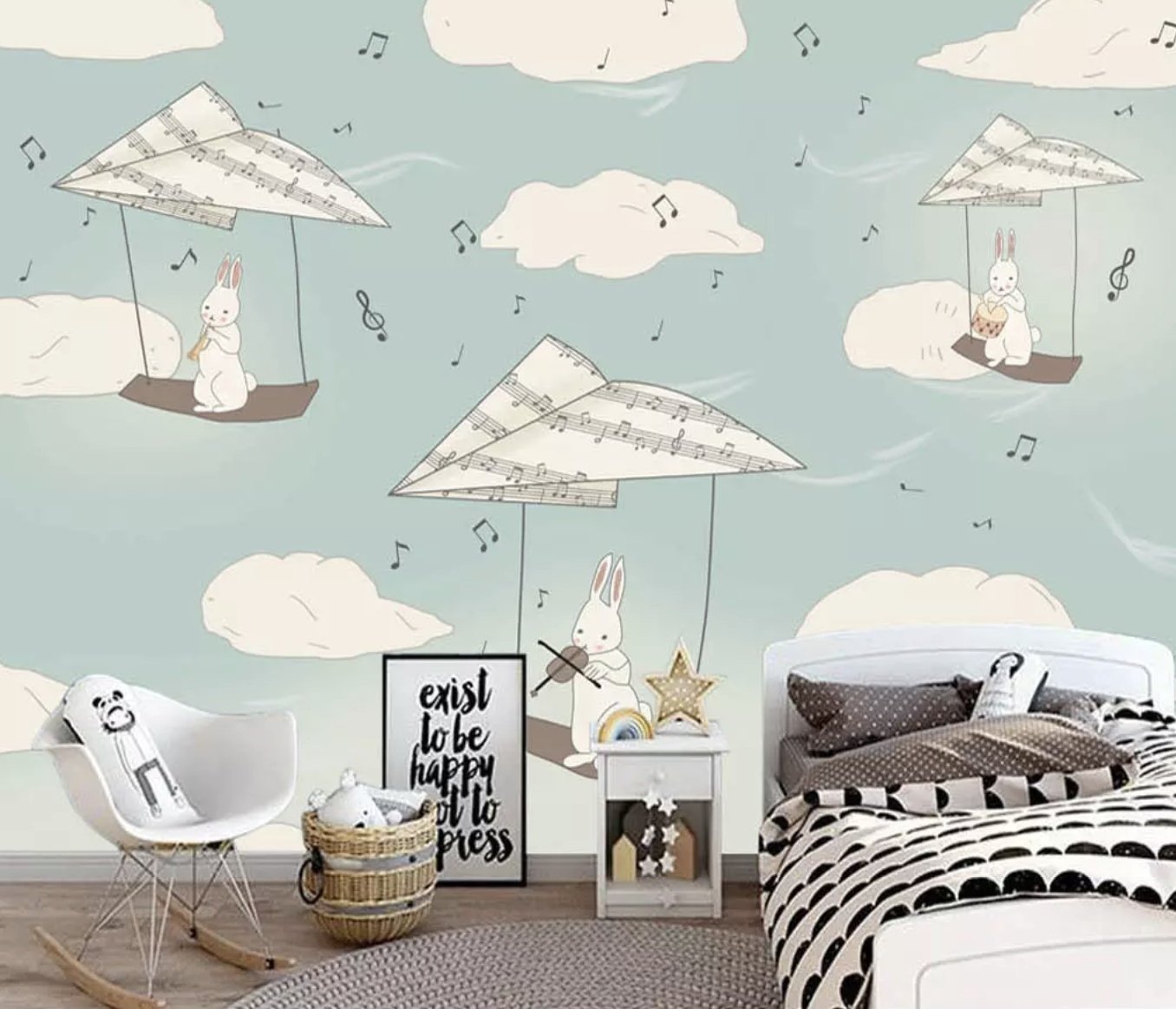 Kids Paper Plane and Animal Wallpaper Mural - Peel and Stick
