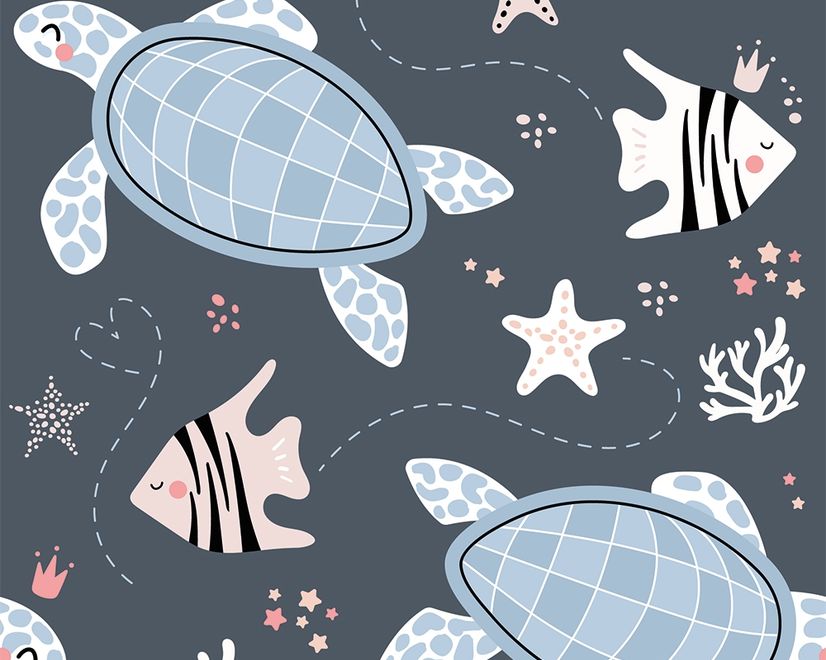Sea Turtle and Zebrafish Wallpaper Mural