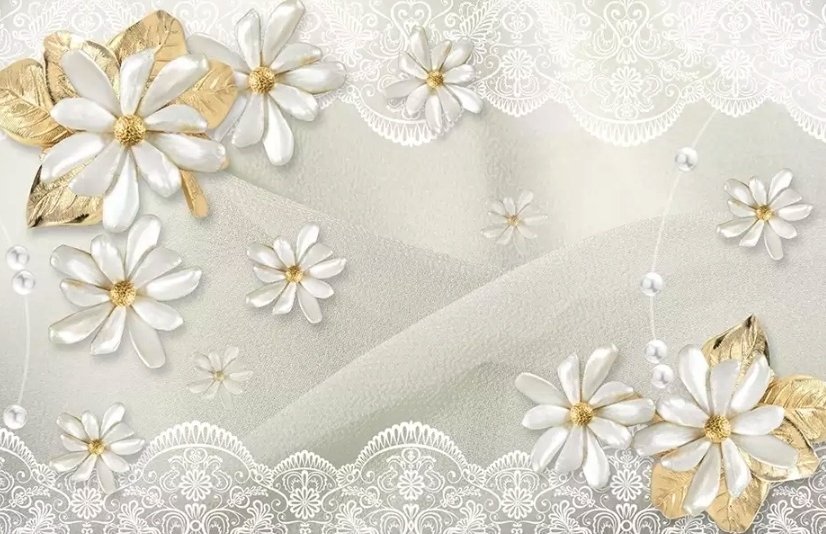 Fototapete 3D-Effekt Schmuckblume und Spitze