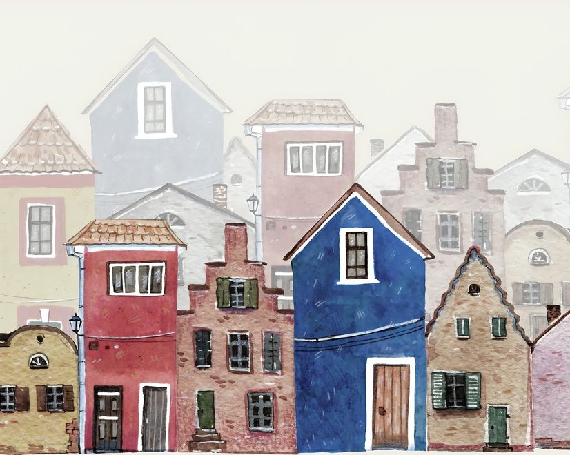 Papier peint panoramique aquarelle de la rue de la ville