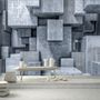 3D Look Concrete Style Gray Abstract Cubes Wallpaper Mural