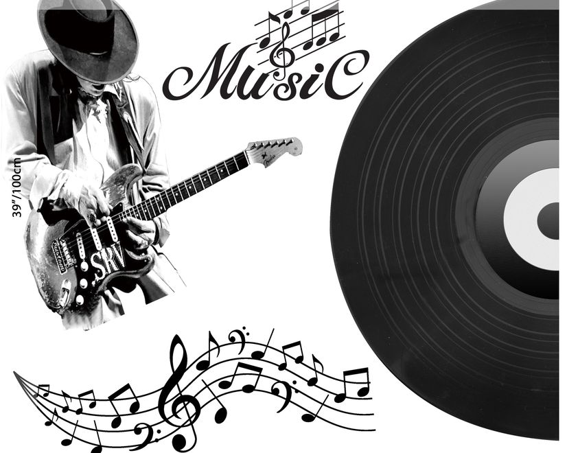 Black Music Record and Rock Music Notes Wall Decal Sticker