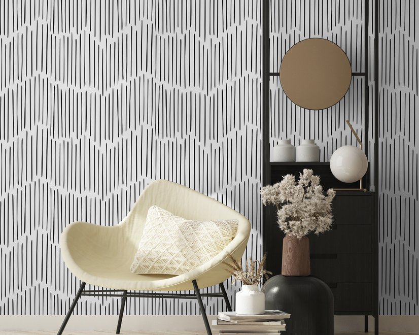 Black and White Minimalist Chevron Lines Wallpaper Mural