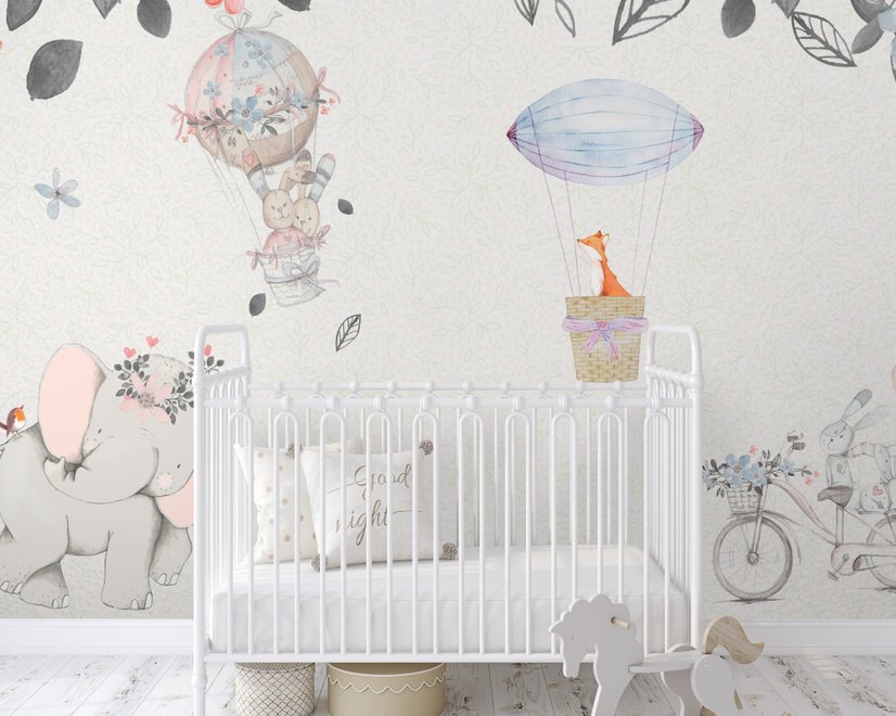 Baby-Elefant mit Heißluftballons Fototapete