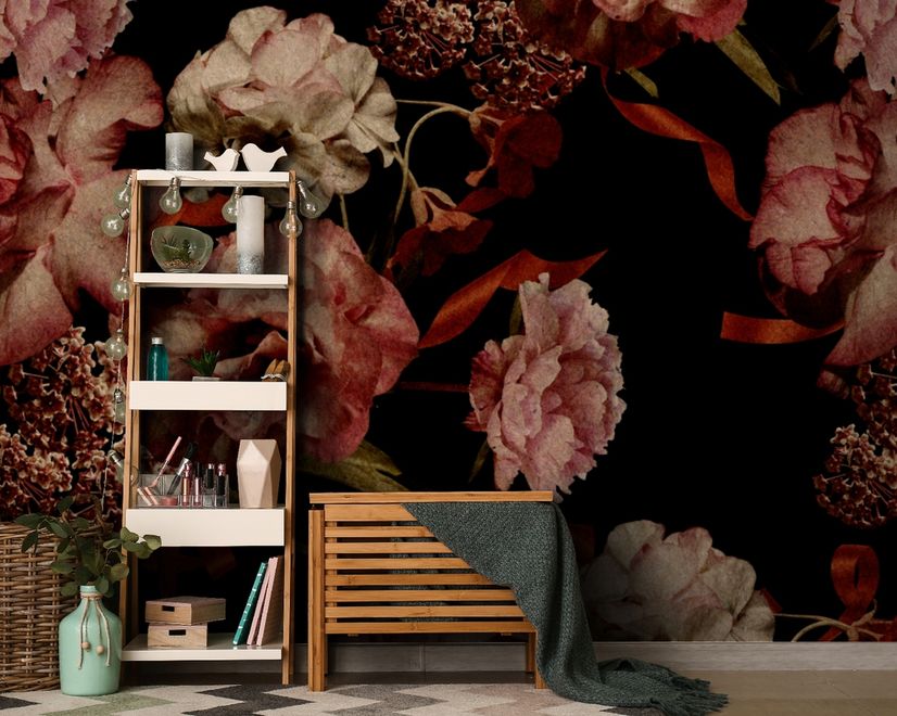 Dark Vintage Floral Wallpaper Mural