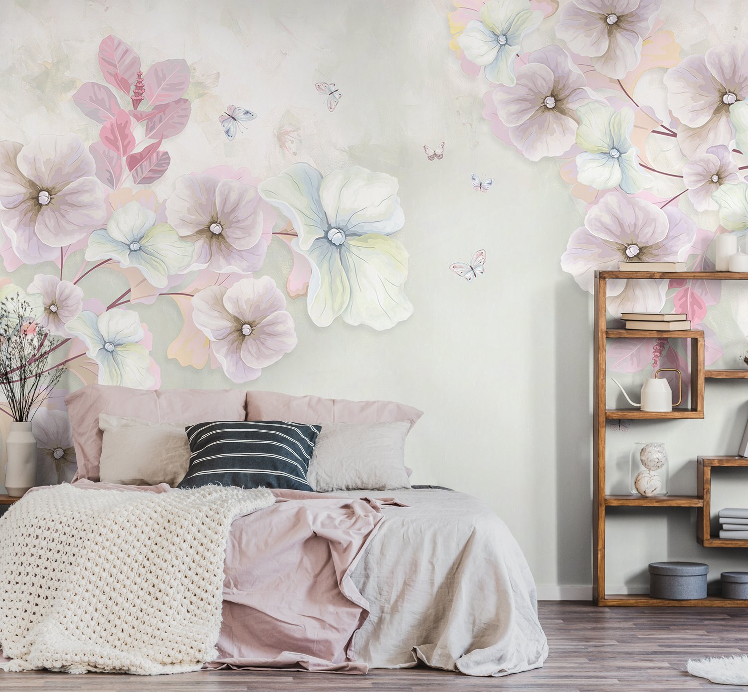 Watercolor Soft Flower Wallpaper Mural - Peel and Stick