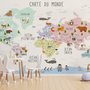  Carte éducatif en Français - Papier peint carte du monde éducative avec animaux pour enfants et bébé