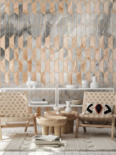 Papier peint marbre noir ornement style or