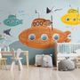 Kinder Jungen Aquarell Unterwasser mit U-Boot Fototapete