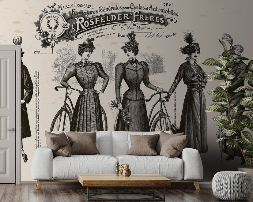 Retro French Clothing Art Wallpaper Mural