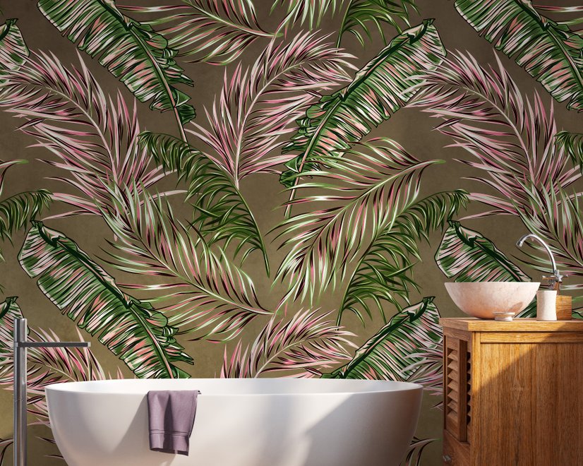 Charcoal Banana and Palm Leaves Wallpaper Mural