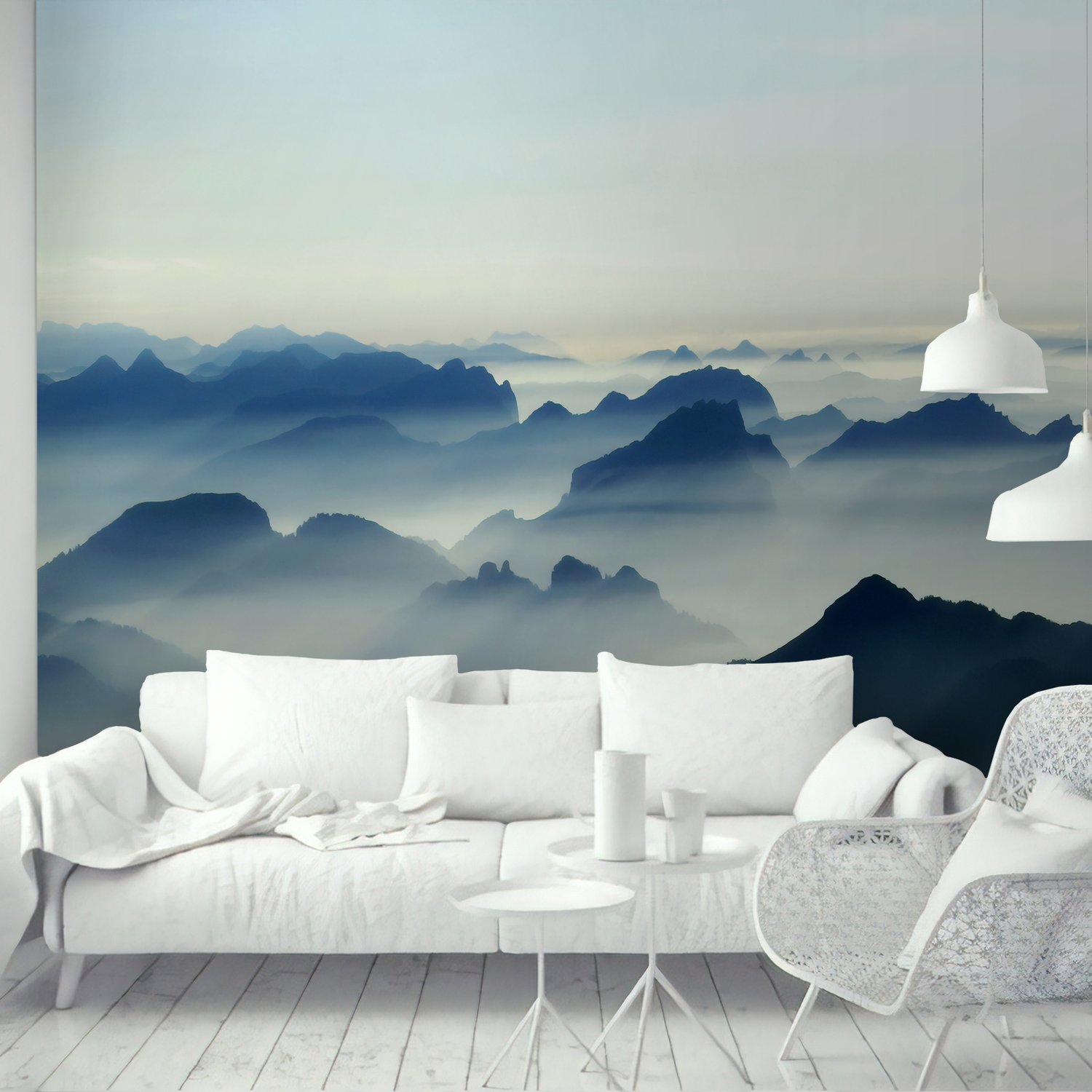 Misty Mountain Landscape Wallpaper Mural - Peel and Stick