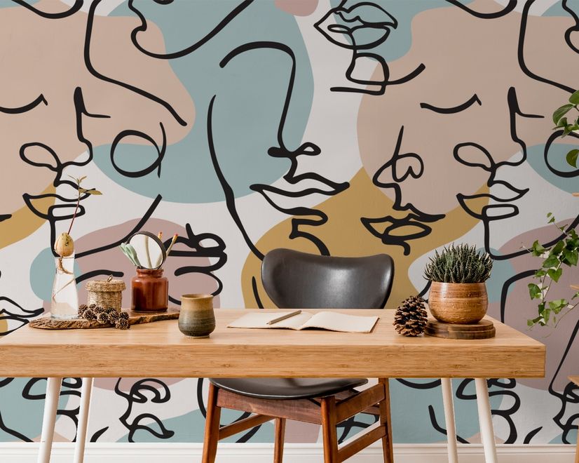 Colorful Abstract Charming Faces Wallpaper Mural