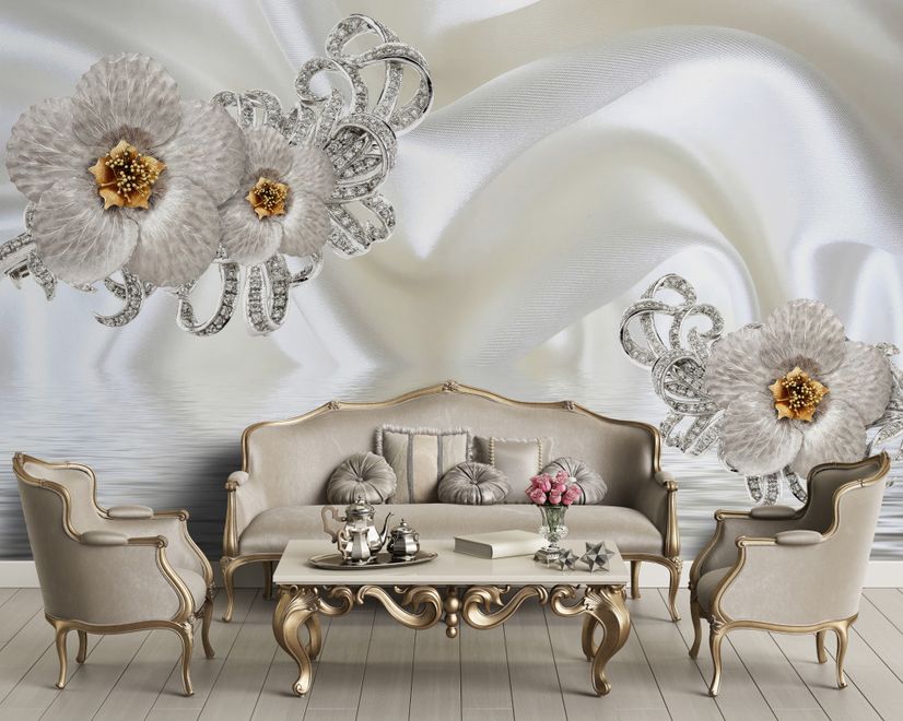 Luxury Floral Diamond Daisy Wallpaper Mural