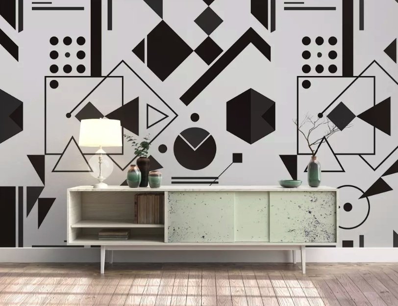 Fototapete mit schwarzen und weißen geometrischen Formen