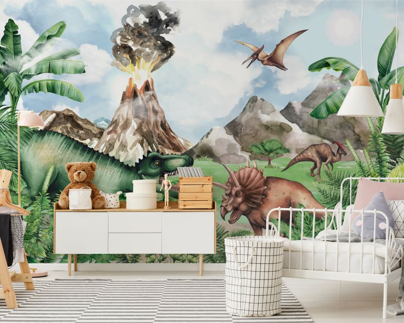 Kids Dinosaur with Trex Jurassic World Wallpaper Mural
