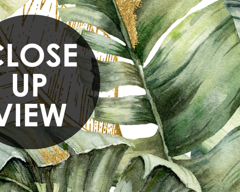 Watercolor Tropical Banana Leaf with Faux Gold Details Wallpaper Mural