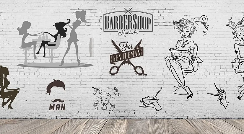 Papier peint panoramique pour salon de coiffure et coupe de cheveux monochrome