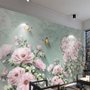 Papier peint panoramique floral vintage rose et papillon jaune