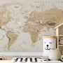 Papier peint carte du monde politique marron avec animaux pour enfants