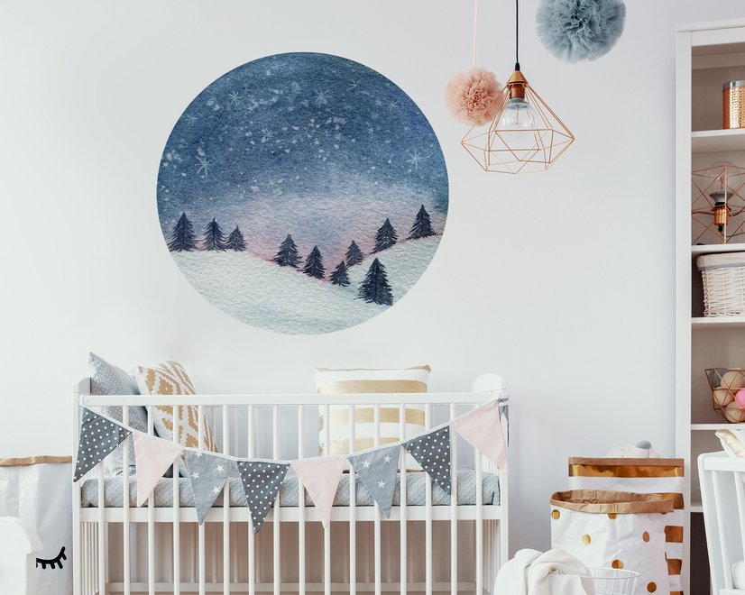 Snowy Forest Circle Landscape Wall Decal Sticker