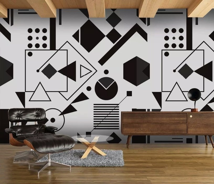 Black White Geometric Shapes Wallpaper Mural - Peel and Stick
