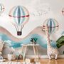 Kids Blue Brown Mountainscape with Hot Air Balloon Wallpaper Mural