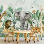Kinder Fototapete Tropische Safari-Tiere mit Grünen Blättern