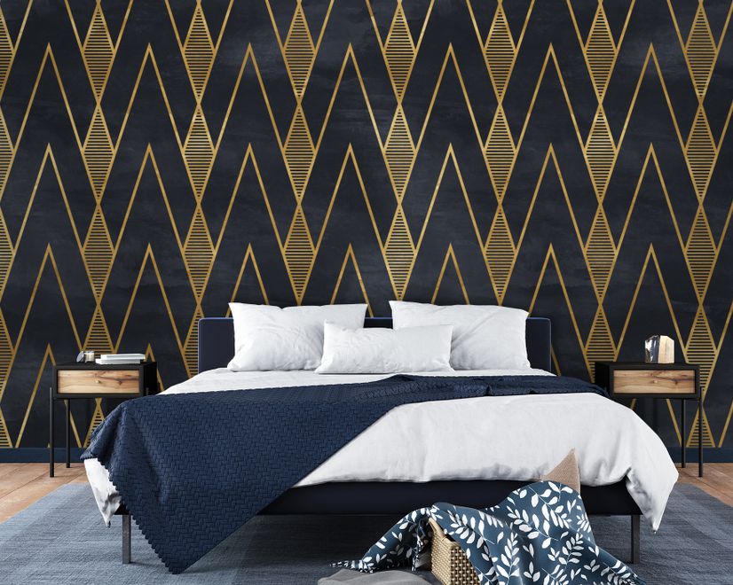 Art Deco Triangle Line on Dark Background Wallpaper Mural
