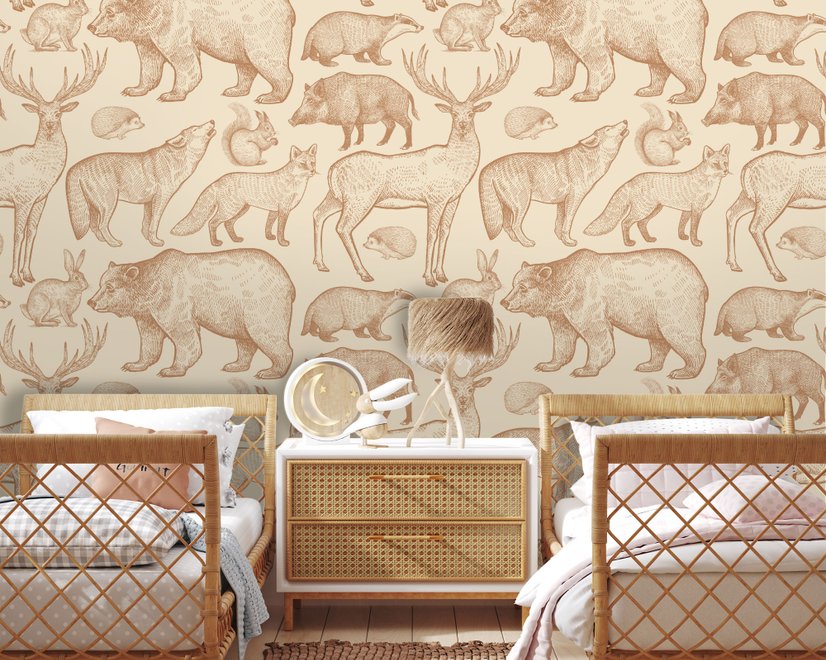 Papier peint dessin animal nordique enfants