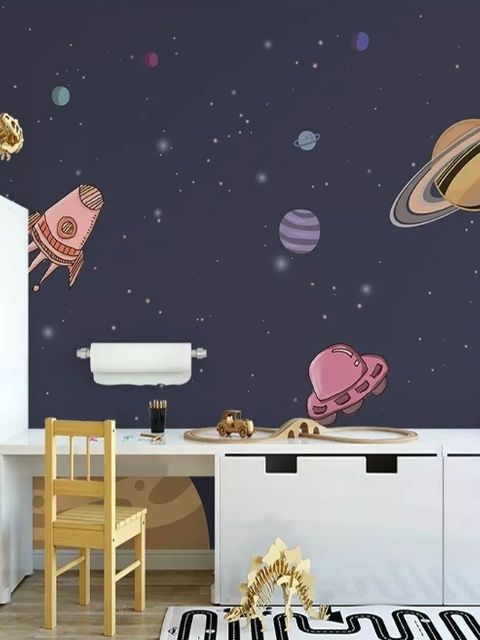 Wasserfarben-Cartoon-Weltraum-Fototapete mit Planeten