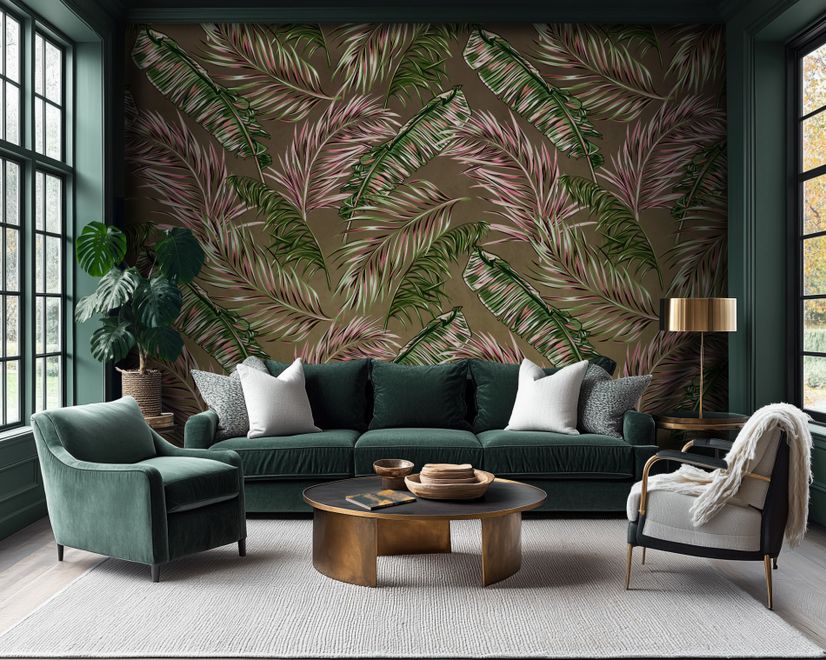 Charcoal Banana and Palm Leaves Wallpaper Mural
