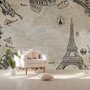 Papier peint panoramique avec la Tour Eiffel et la Statue de la Liberté