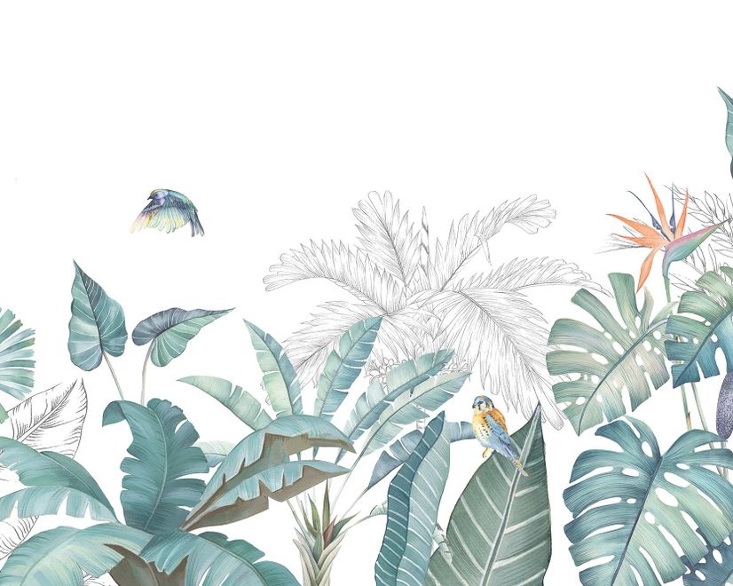 Greeny Tropical Leaves Wallpaper Mural