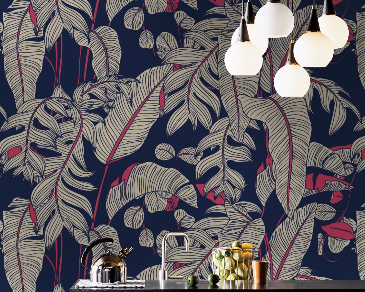 Dark Palm Leaf Wallpaper Mural - Peel and Stick