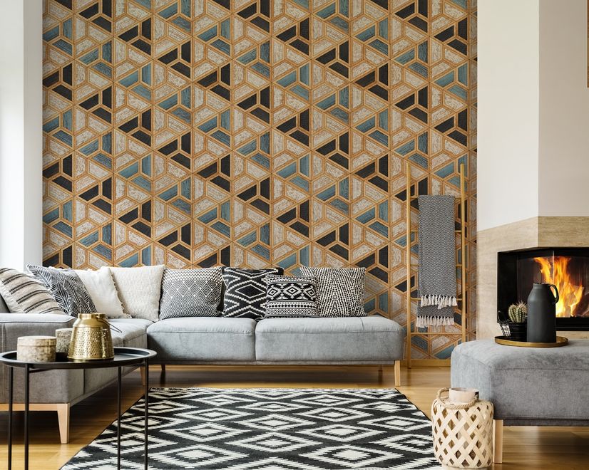Geometric Shape Wood Look Texture Wallpaper Mural
