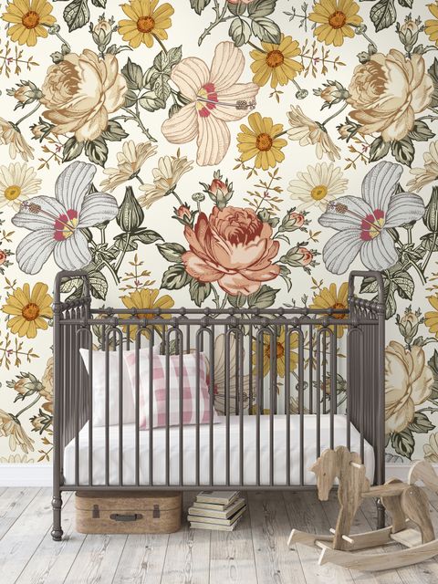 Papier peint floral pivoine et marguerite pour enfants
