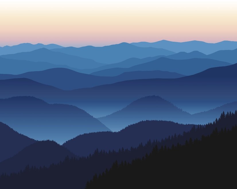 Papier peint silhouette montagne coucher soleil