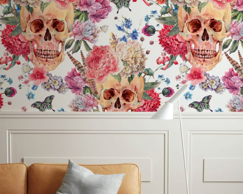 Skull with Flowers Wallpaper Mural