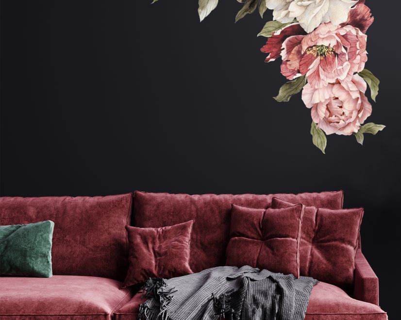 Soft Red Peony Floral Wall Decal Sticker