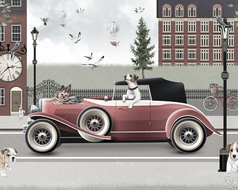 Cityscape with Doggies Wallpaper Mural