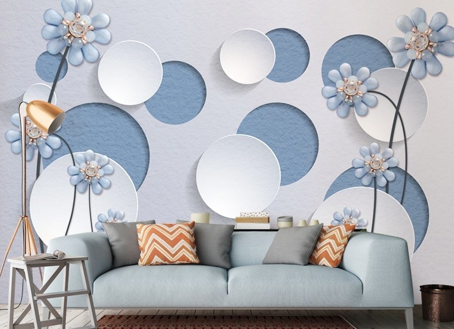 Light Blue Daisy Floral Wallpaper Mural - Peel and Stick