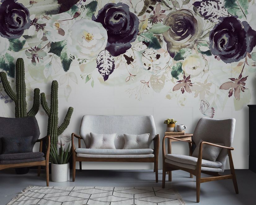 Dark Floral Art Wallpaper Mural