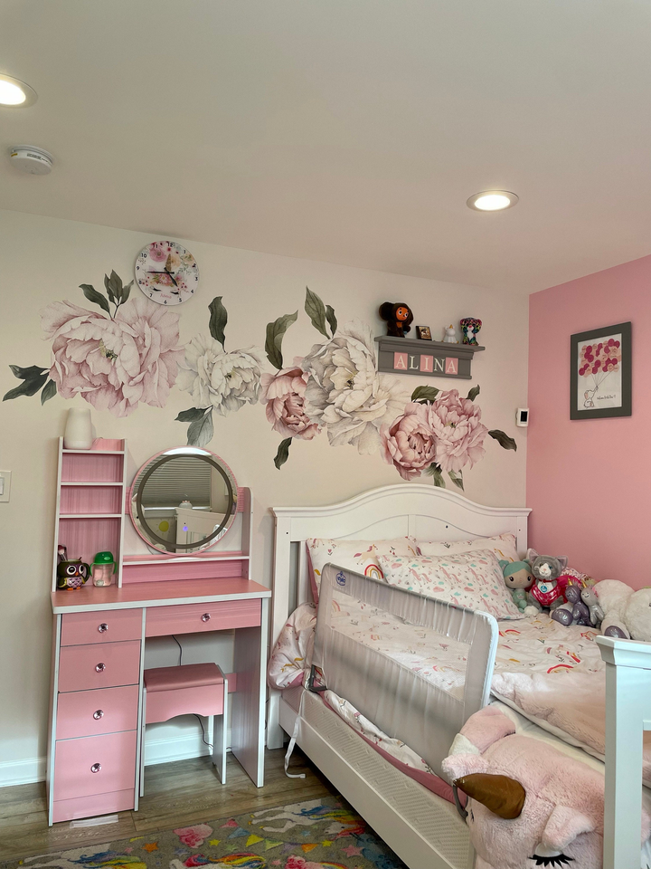 Nursery Pink White Peony Floral Bouquets Wall Decal Sticker