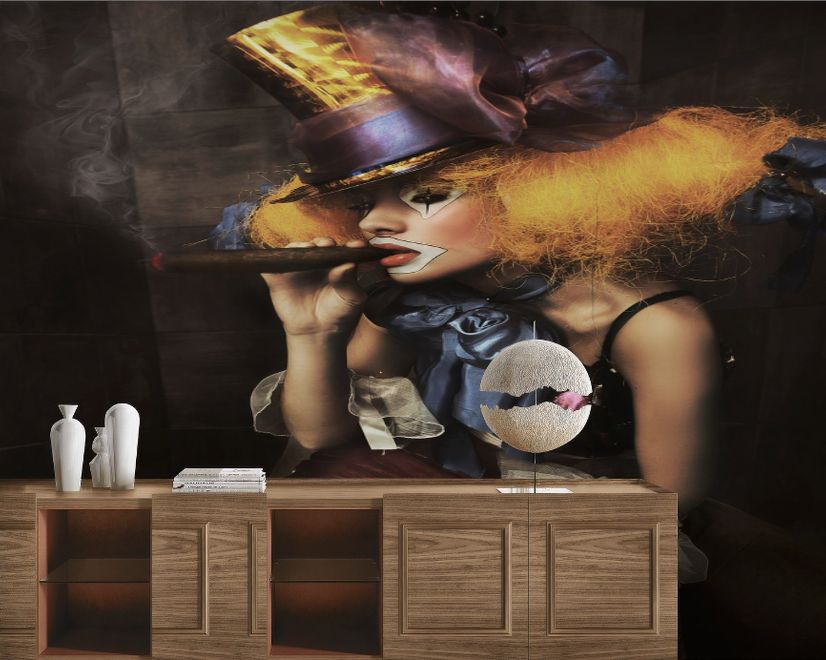 Girl Clown with a Cigar Wallpaper Mural