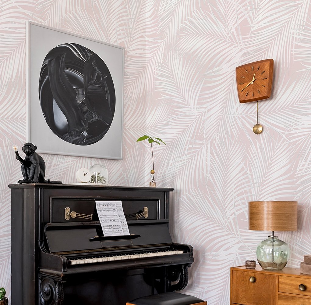 Soft Pink Palm Leaf Tropical Leaves Wallpaper Mural - Peel and Stick