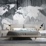 Monochrome Polygonal World Map with Abstract Lines Wallpaper Mural